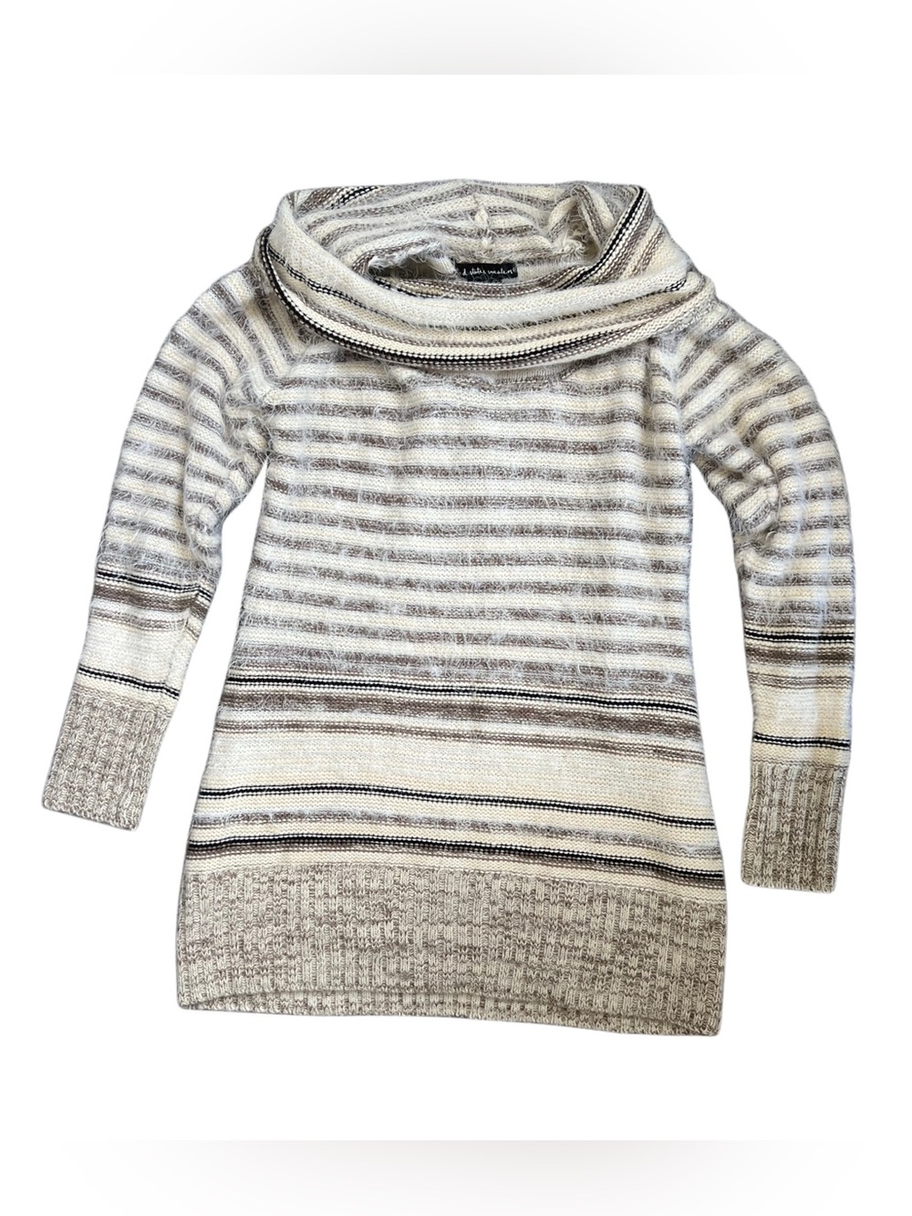 Fuzzy Striped Cowl Neck Sweater